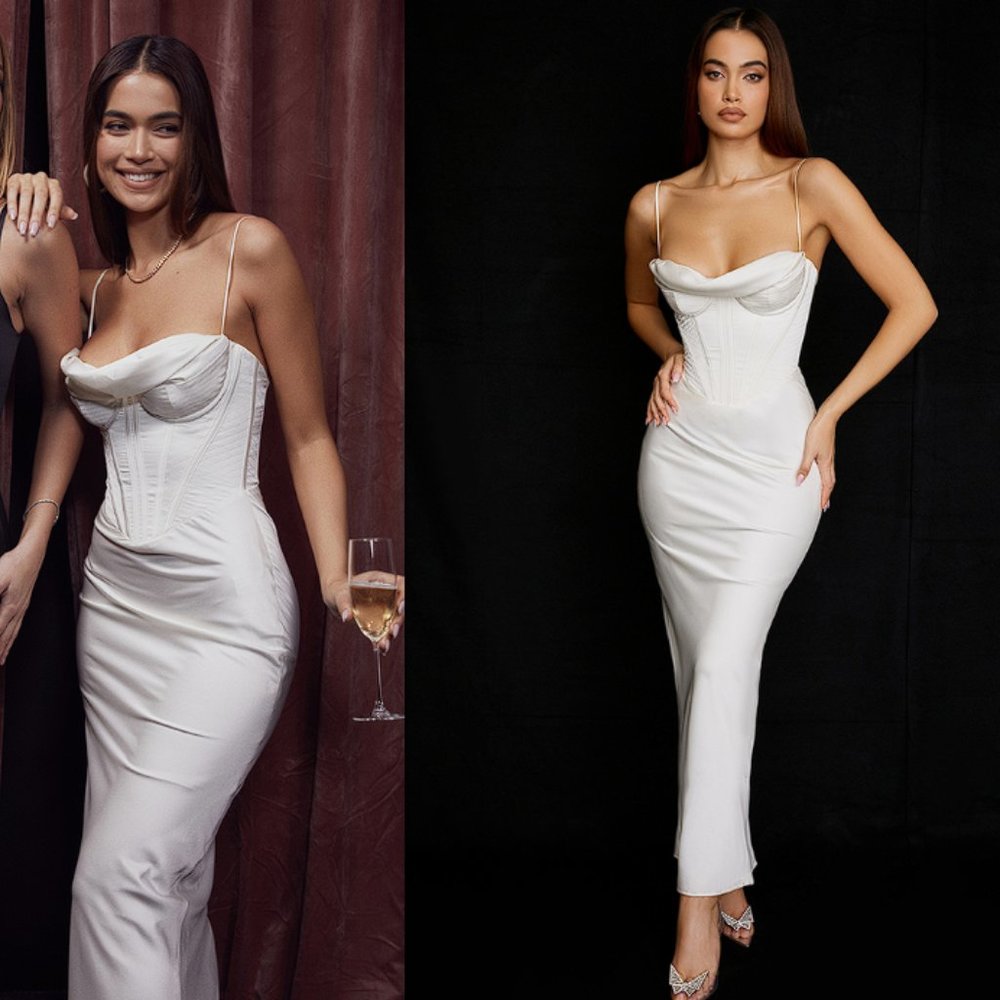HOUSE OF CB 'Charmaine' Ivory Corset Maxi Dress NWOT